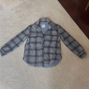 Gray Plaid Button-Up Shirt Jacket